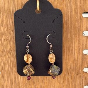 Brown and Tan Beaded Dangle Earrings